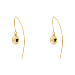 18ct Yellow Gold Whitby Jet Star Disc Drop Earrings, E1371.