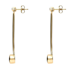 18ct Yellow Gold Whitby Jet and Diamond Long Drop Earrings, E641