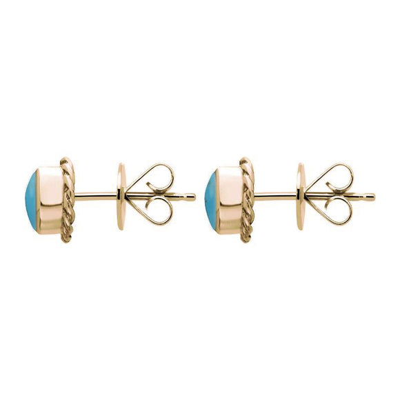 18ct Rose Gold Turquoise Round Twist Edge Stud Earrings. E134_2