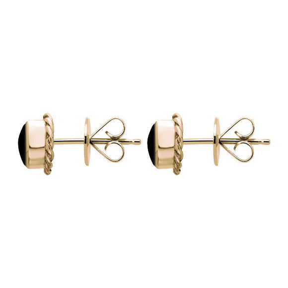 18ct Rose Gold Whitby Jet Round Twist Edge Stud Earrings. E134_2