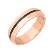 9ct Rose Gold Whitby Jet 1mm Stone Inlaid Wedding Band Ring, R623