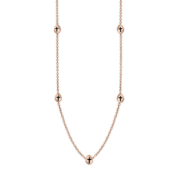 9ct Rose Gold Whitby Jet Cross Link Disc Chain Necklace