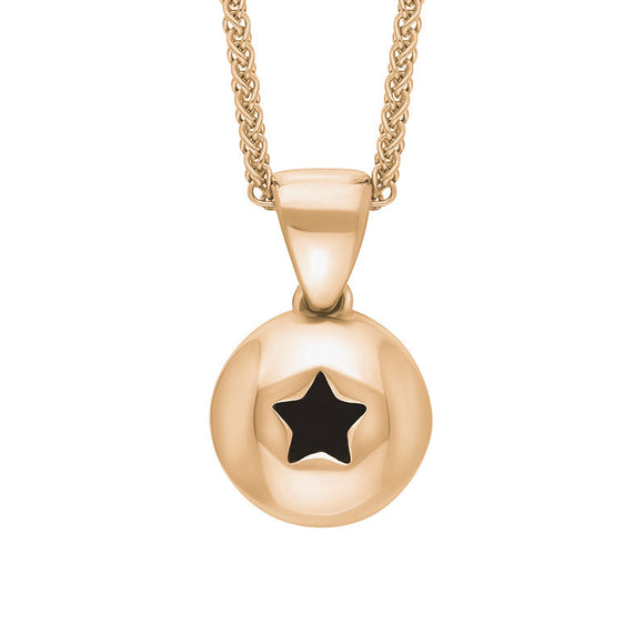 9ct Rose Gold Whitby Jet Star Disc Necklace, P3644.