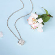 9ct Rose Gold White Mother of Pearl Bloom Small Four Leaf Clover Ball Edge Chain Necklet