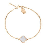 9ct Rose Gold White Mother of Pearl Bloom Four Leaf Clover Ball Edge Chain Bracelet