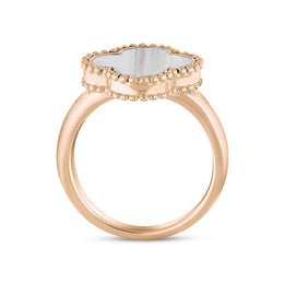9ct Rose Gold White Mother of Pearl Bloom Four Leaf Clover Ball Edge Ring
