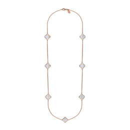 9ct Rose Gold WHITE MOP Bloom Four Leaf Clover Long Necklace, N1129