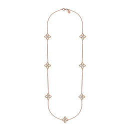 9ct Rose Gold WHITE MOP Bloom Long Marquise Flower Necklace