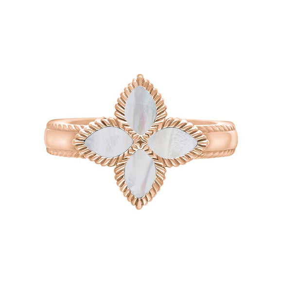 9ct Rose Gold White Mother of Pearl Eden Marquise Flower Ring