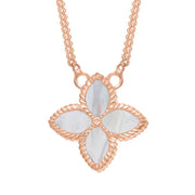 9ct Rose Gold WHITE MOP Bloom Small Marquise Flower Necklace