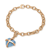9ct Rose Gold Aquamarine Medium Cross Heart Charm Bracelet, B1210