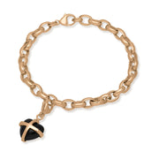 9ct Rose Gold Blue Goldstone Small Cross Heart Charm Bracelet, B1209