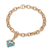 9ct Rose Gold Turquoise Small Cross Heart Charm Bracelet, B1209