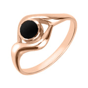 9ct Rose Gold Whitby Jet Round Twist Ring, R030.