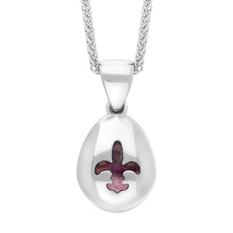 9ct White Gold Blue John Fleur De Lis Pear Shape Necklace, P3645.