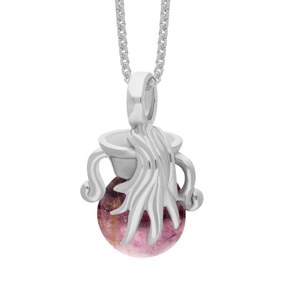 9ct White Gold Blue John Zodiac Aquarius 10mm Bead Pendant, P3624.