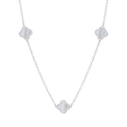 9ct White Gold White Mother of Pearl Bloom Four Leaf Clover Ball Edge Necklace