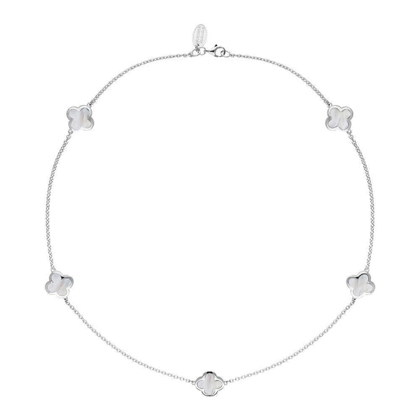 9ct White Gold WHITE MOP Bloom Four Leaf Clover Necklace, N1128