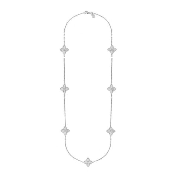 9ct White Gold White Mother of Pearl Eden Long Marquise Flower Necklace