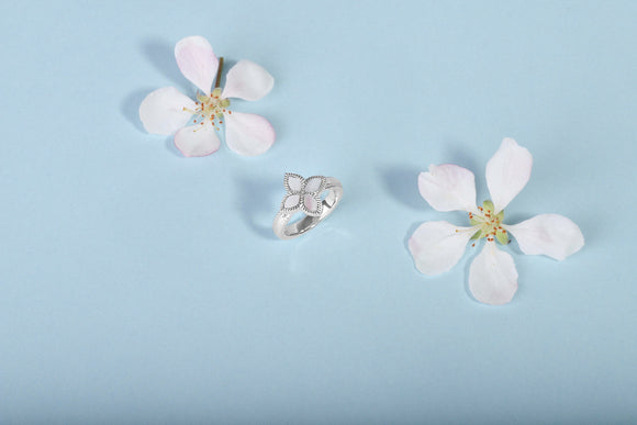 9ct White Gold White Mother of Pearl Eden Marquise Flower Ring