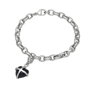 9ct White Gold Blue Goldstone Small Cross Heart Charm Bracelet, B1209