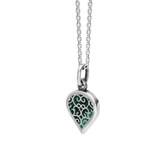 9ct White Gold Malachite Flore Filigree Small Heart Necklace. P3629._2