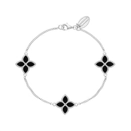 9ct White Gold Whitby Jet Bloom Flower Ball Edge Bracelet, B1272