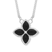 9ct White Gold Whitby Jet Bloom Small Flower Ball Edge Necklace, N1155