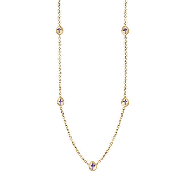 9ct Yellow Gold Blue John Cross Link Disc Chain Necklace