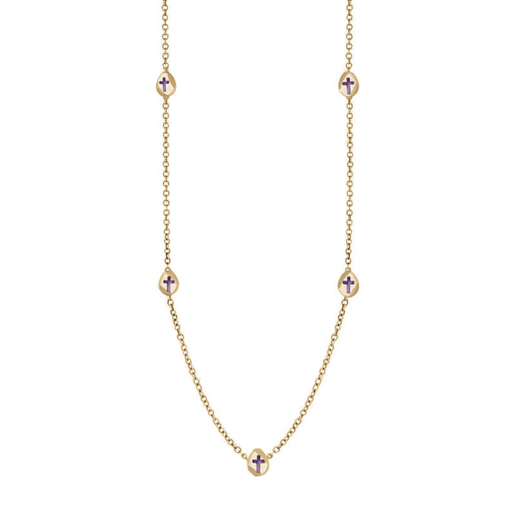 9ct Yellow Gold Blue John Cross Link Disc Chain Necklace