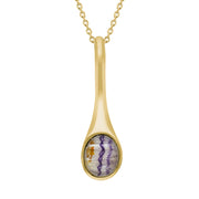 9ct Yellow Gold Blue John Oval Long Tapered Drop Necklace, P1207.