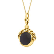 9ct Yellow Gold Blue John Whitby Jet Rope Edge Fob Necklace