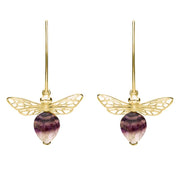 9ct Yellow Gold Blue John Bee Small Hook Earrings, E2438.