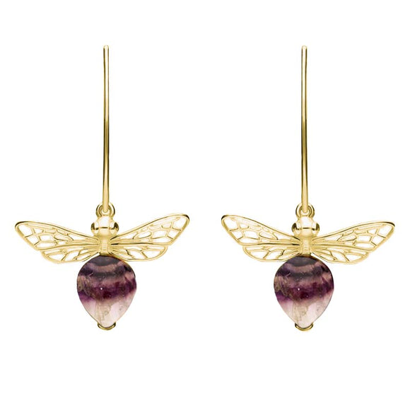 9ct Yellow Gold Blue John Bee Small Hook Earrings, E2438.