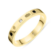 9ct Yellow Gold Diamond Jet King's Coronation Hallmark Princess Cut 3mm Ring R1199_3 CFH