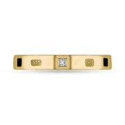 9ct Yellow Gold Diamond Jet King's Coronation Hallmark Princess Cut 3mm Ring R1199_3 CFH
