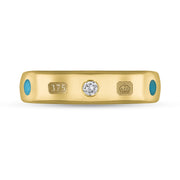 9ct Yellow Gold 0.08ct Diamond Turquoise King's Coronation Hallmark 5mm Ring R1193_5 CFH