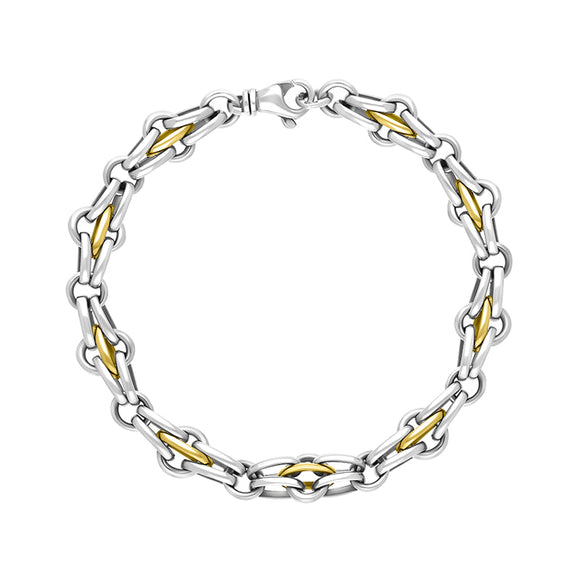 9ct Yellow Gold Sterling Silver Multi Link Cable Chain Bracelet C064BR