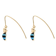 9ct Yellow Gold Turquoise Whitby Jet Bee Small Hook Earrings