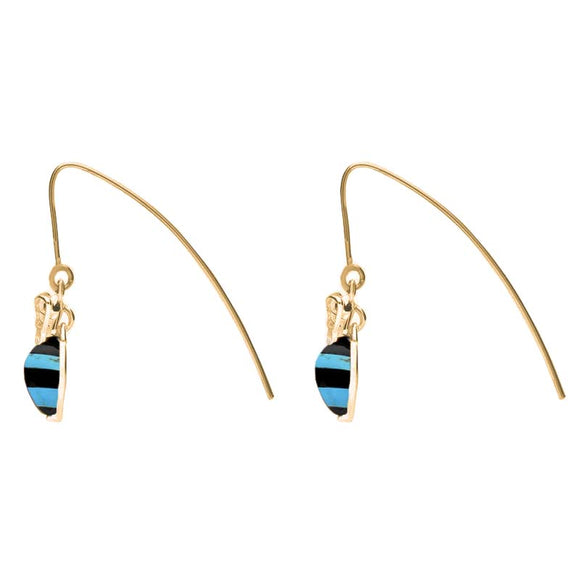 9ct Yellow Gold Turquoise Whitby Jet Bee Small Hook Earrings