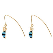 9ct Yellow Gold Turquoise Whitby Jet Bee Small Hook Earrings