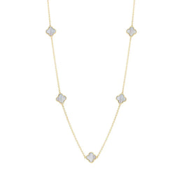 9ct Yellow Gold White Mother of Pearl Bloom Four Leaf Clover Ball Edge Necklace