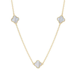 9ct Yellow Gold White Mother of Pearl Bloom Four Leaf Clover Ball Edge Necklace