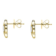 9ct Yellow Gold WHITE MOP Bloom Four Leaf Clover Stud Earrings