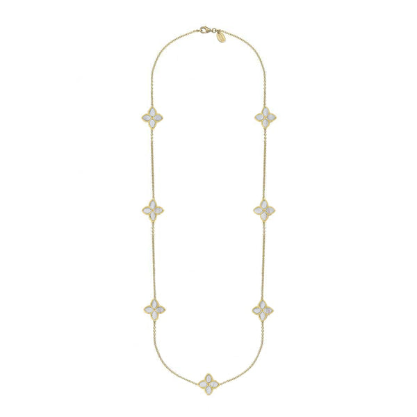 9ct Yellow Gold WHITE MOP Bloom Long Marquise Flower Necklace