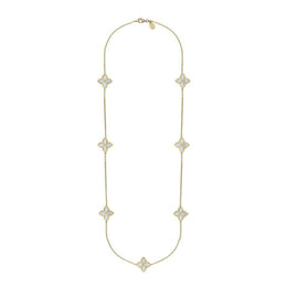 9ct Yellow Gold WHITE MOP Bloom Long Marquise Flower Necklace