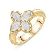 9ct Yellow Gold WHITE MOP Bloom Marquise Flower Ring