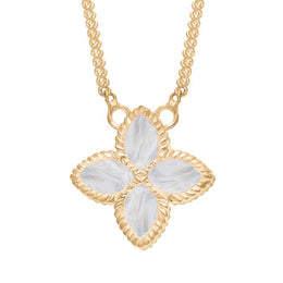 9ct Yellow Gold White Mother of Pearl Eden Small Marquise Flower Necklace