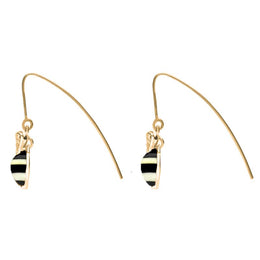 9ct Yellow Gold Amber Whitby Jet Bee Small Hook Earrings