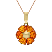 9ct Yellow Gold Amber Flower Pendant Necklace D P1431 